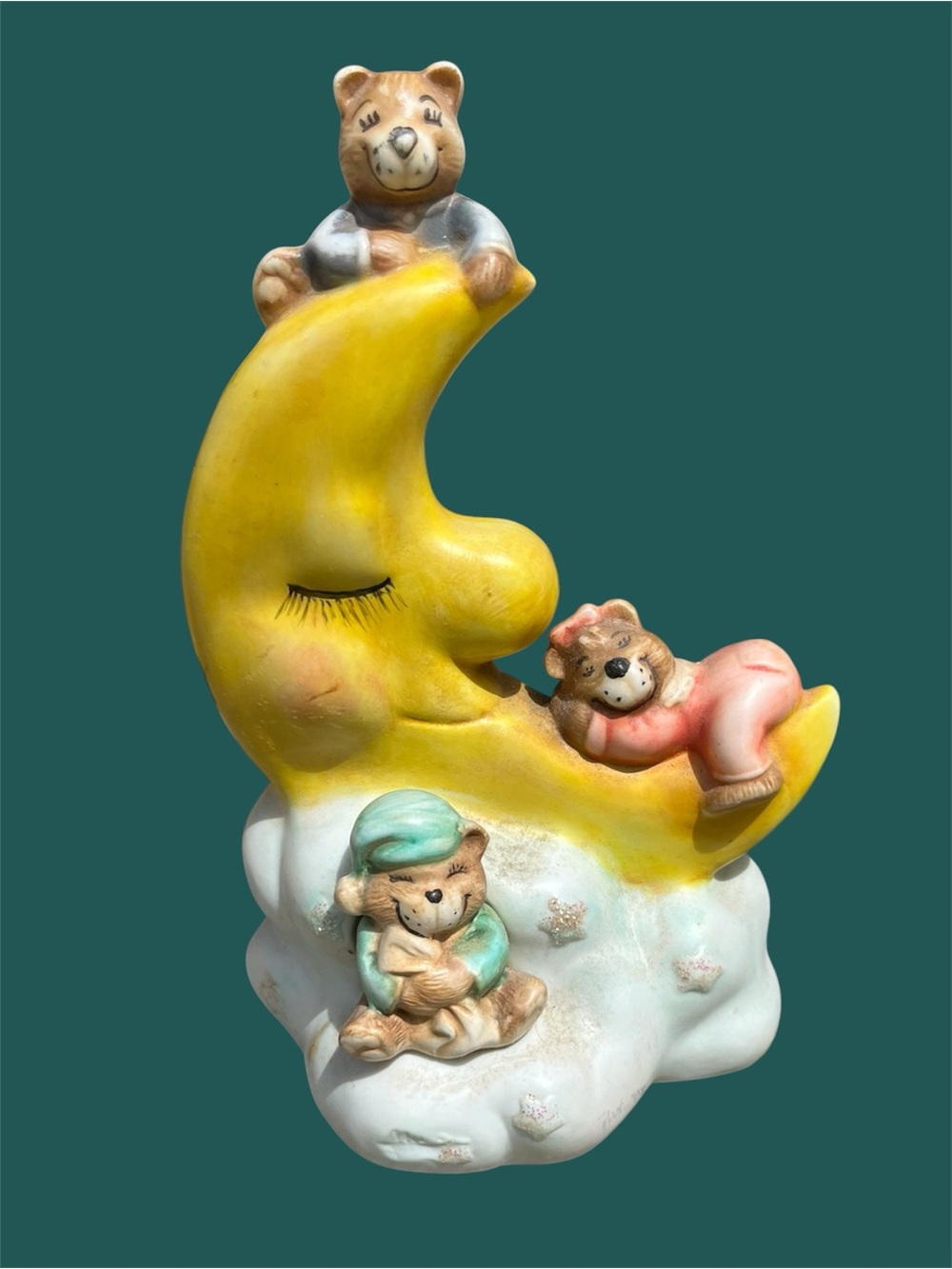 Vintage Bear Family on Yellow Moon Figurine